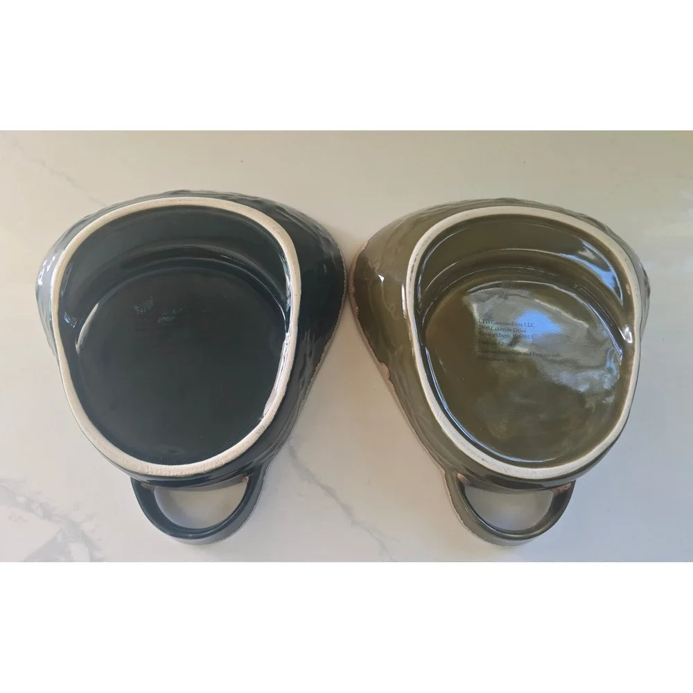 LTD Commodities Stoneware Chip and Dip Bowls Set of 2 Black‎ Olive Green Rustic